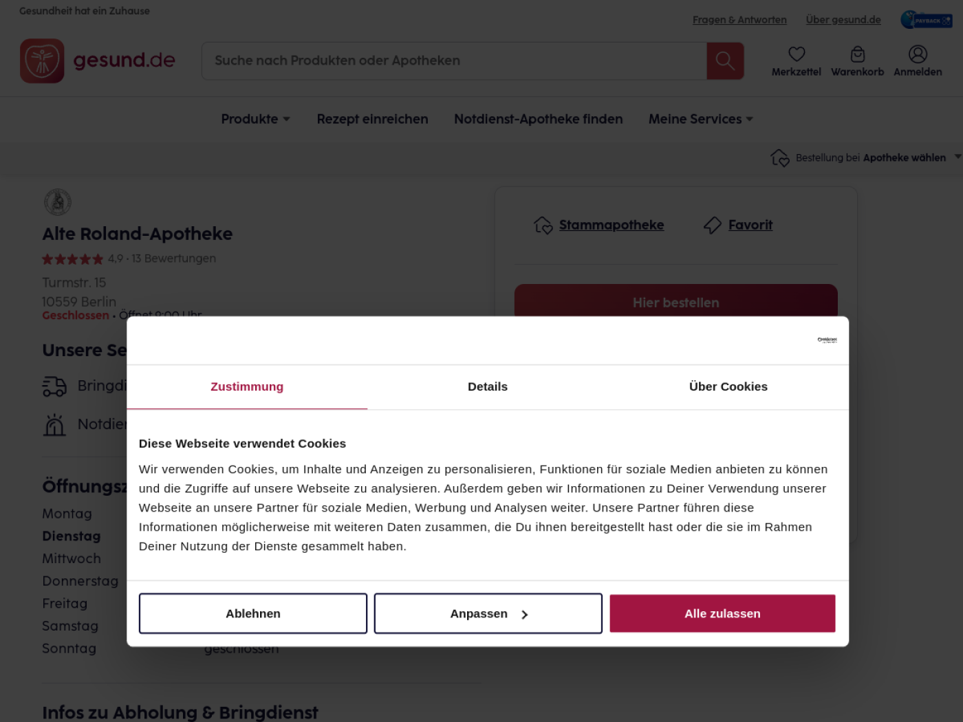 Website-Screenshot von Alte Roland-Apotheke