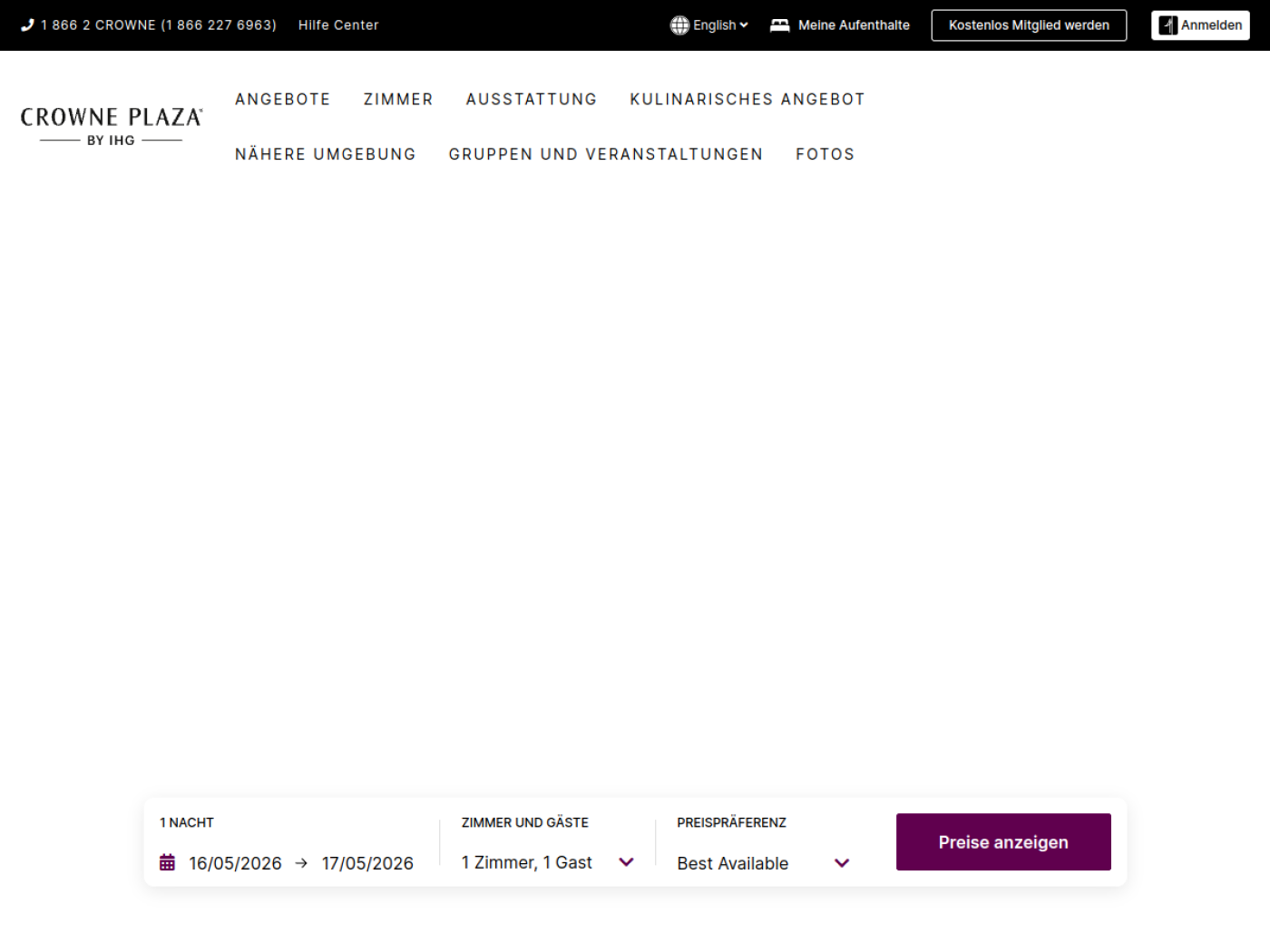 Website-Screenshot von Crowne Plaza