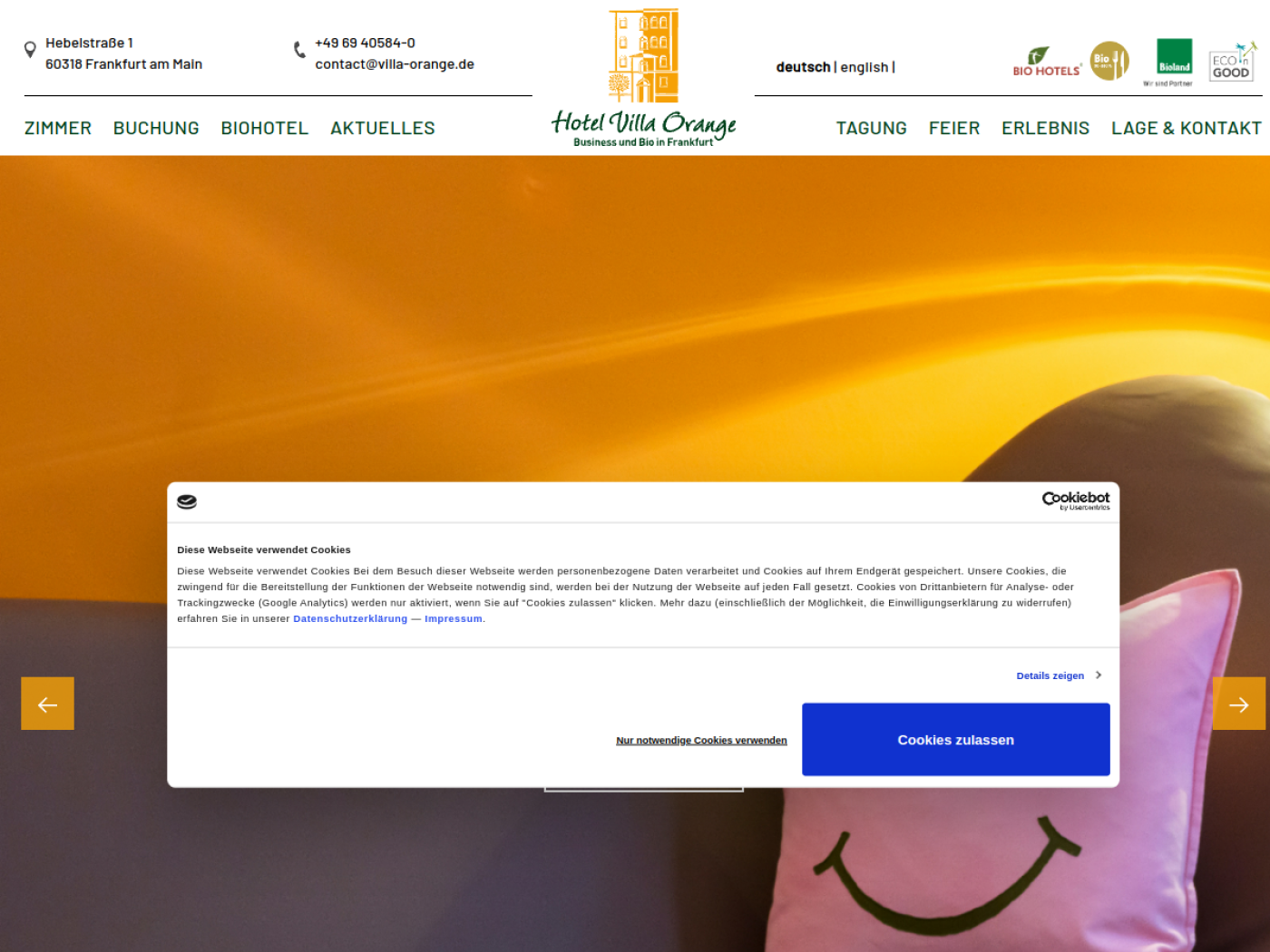 Website-Screenshot von Hotel Villa Orange