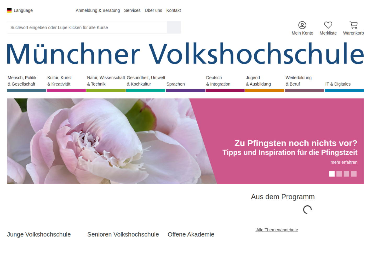 Website-Screenshot von Münchner Volkshochschule Stadtbereichszentrum Nord