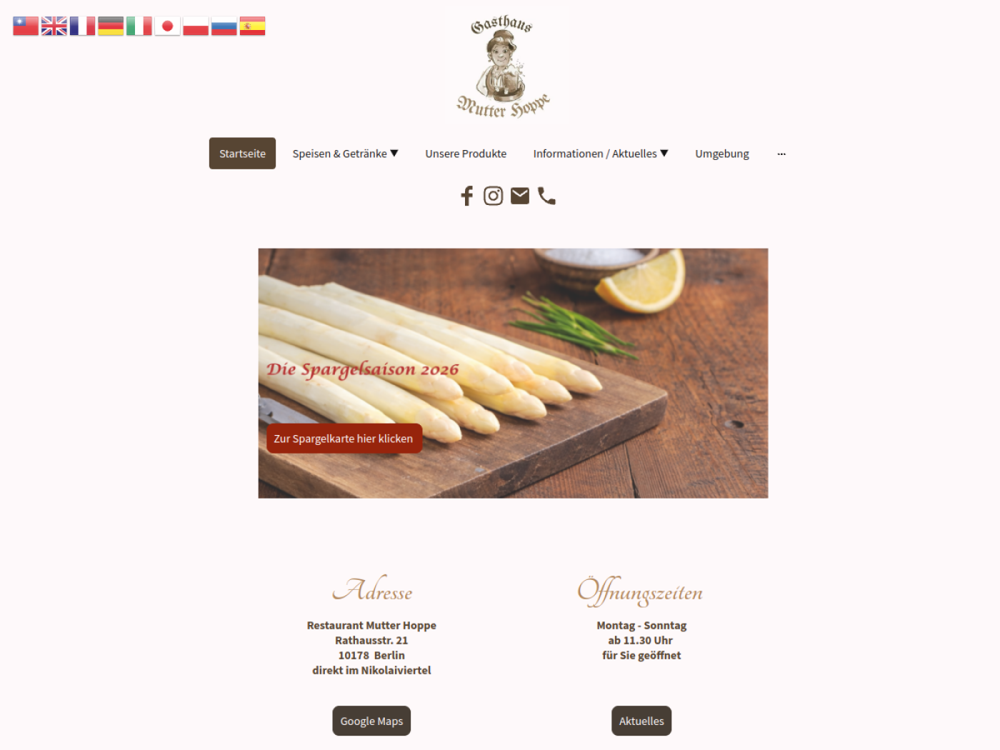 Website-Screenshot von Mutter Hoppe