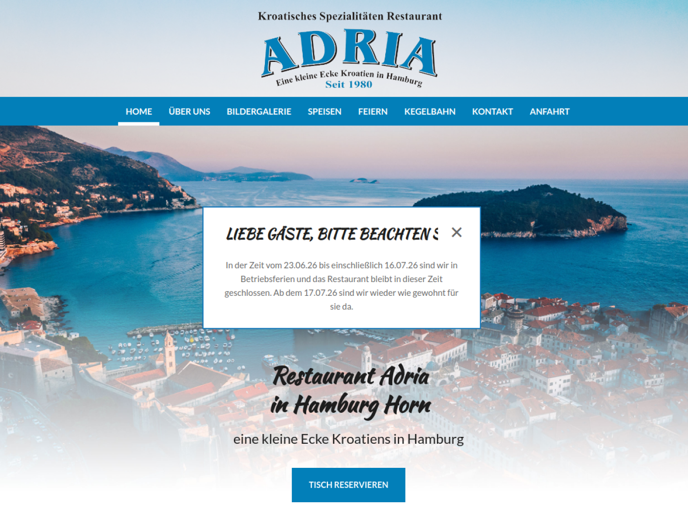 Website-Screenshot von Restaurant Adria
