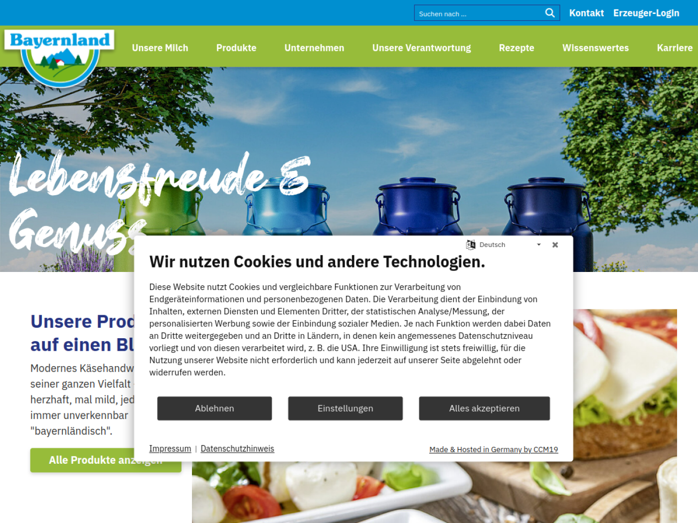 Website-Screenshot von Bayernland