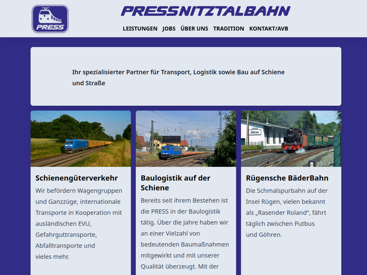 Website-Screenshot von Eisenbahn-Bau- und Betriebsgesellschaft Pressnitztalbahn