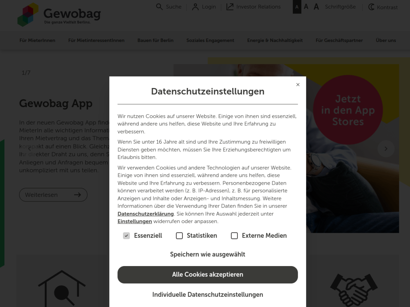Website-Screenshot von Gewobag