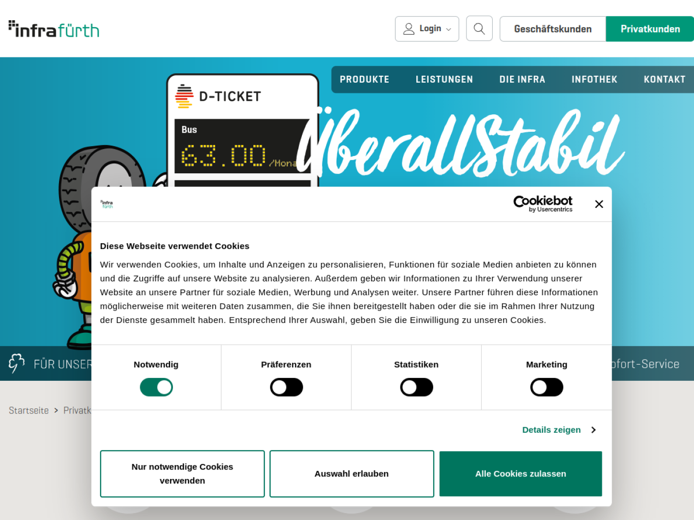 Website-Screenshot von Infra fürth